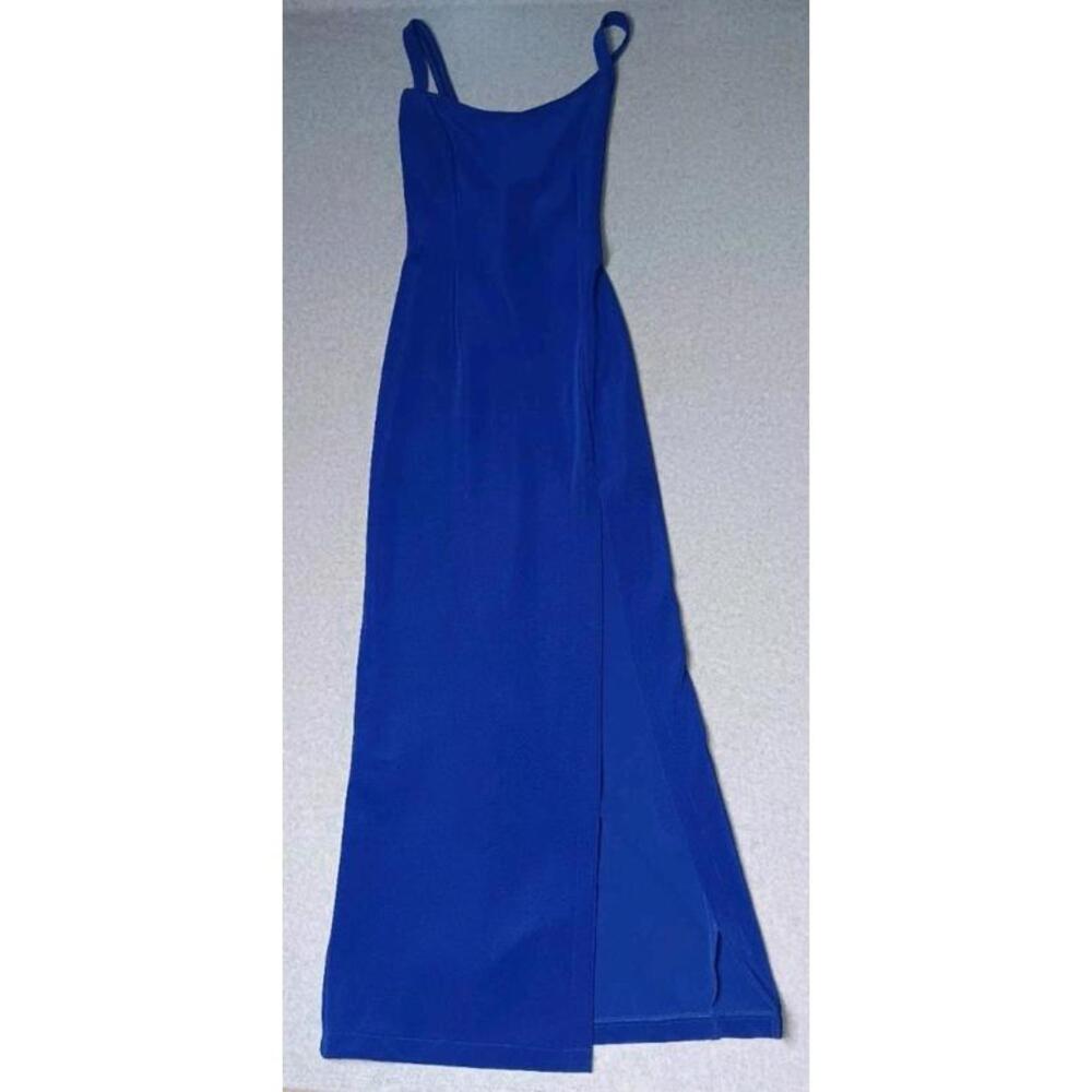 Nadine Sleeveless Maxi Dress Womens Size L Cobalt Blue Side Slit Cross Back...